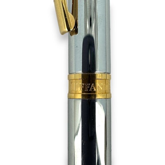 Tiffany & Co Two tone T-Clip Ballpoint Pen Chrome Steel Gold Plated - Picture 3 of 4